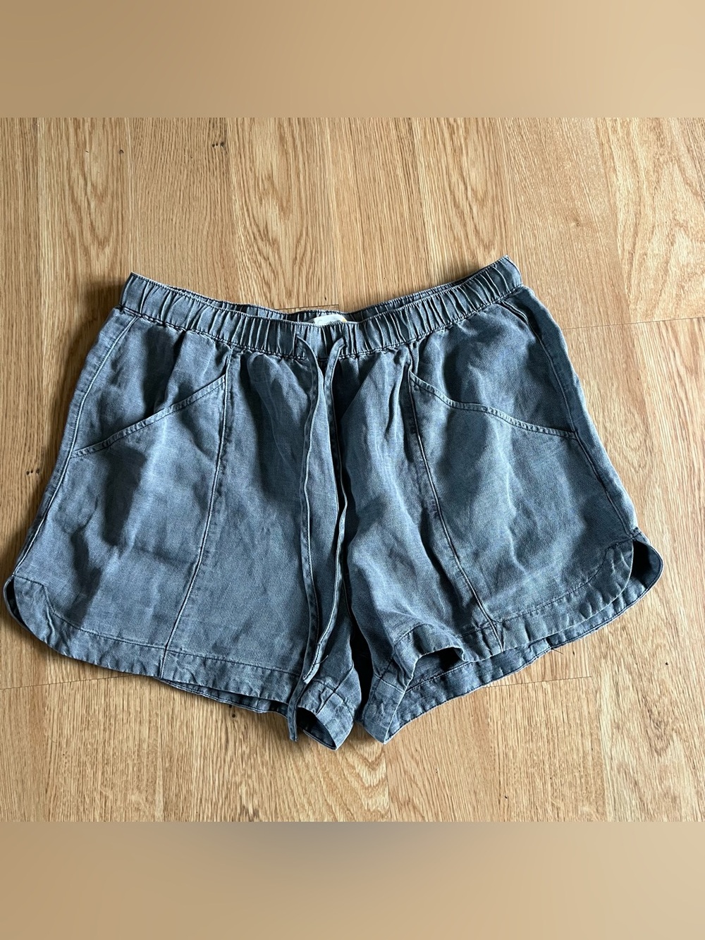 C&C California Women's Gray Linen Lyocell Relaxed Mid Rise Drawstring Shorts XL